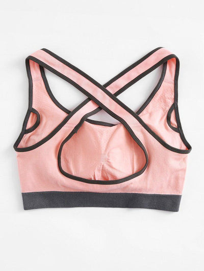 Criss Cross Back Contrast Piping Sports Bra-sportswear-Des Mess
