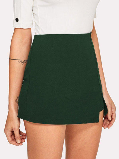 Split Front Solid Skort-bottom-Des Mess