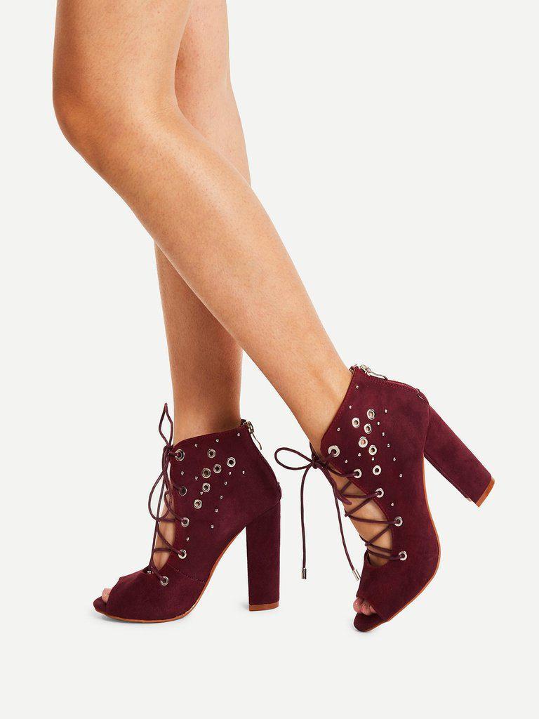 Grommet Detail Lace Up Ankle Boots-shoes-Des Mess