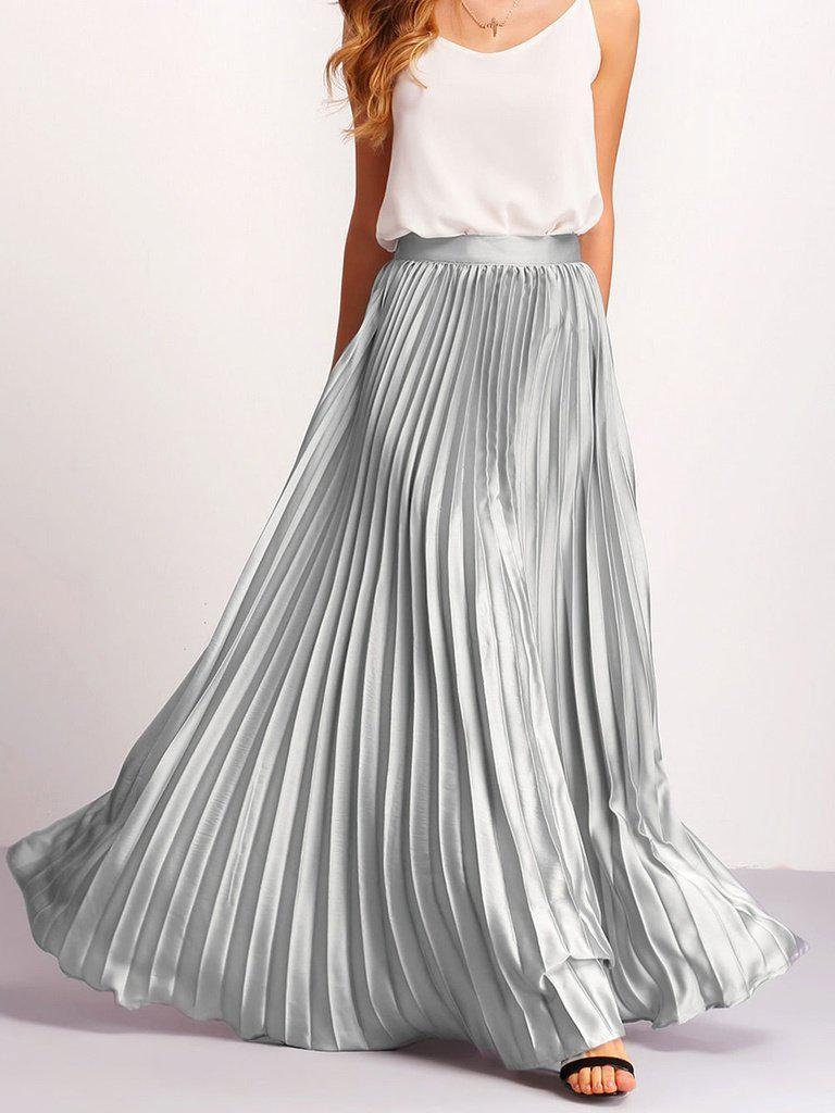 Zipper Side Pleated Flare Maxi Skirt-bottom-Des Mess