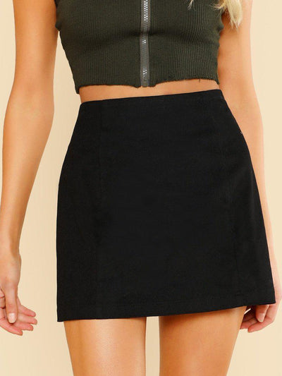 Solid High Waist Skirt-bottom-Des Mess