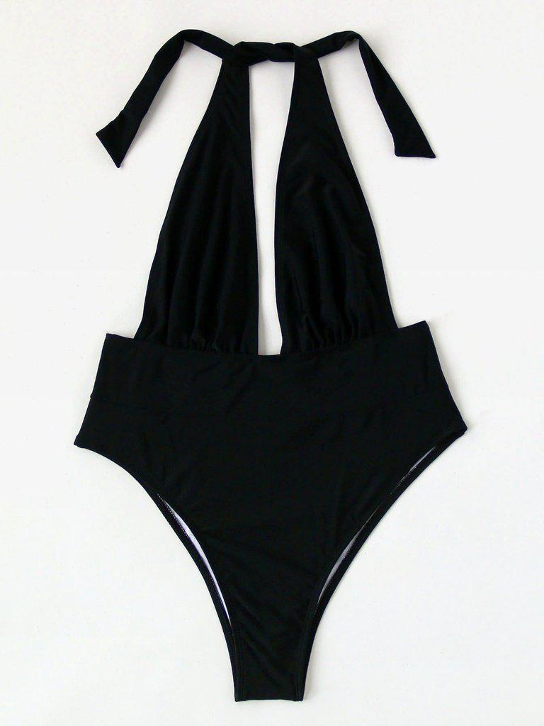 Plunge Neckline Halter Monokini-swimwear-Des Mess