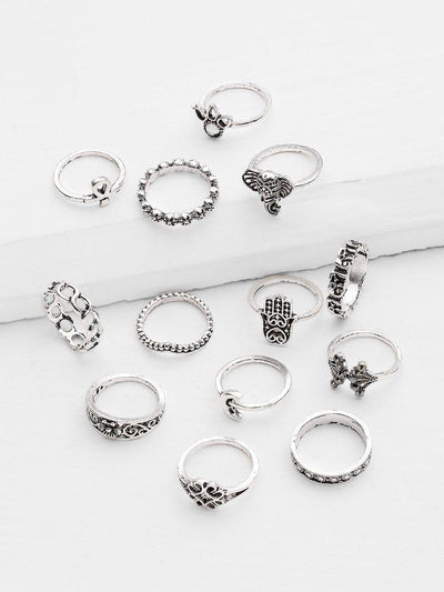 Crown And Flower Design Ring Set 13pcs-jewelry-Des Mess