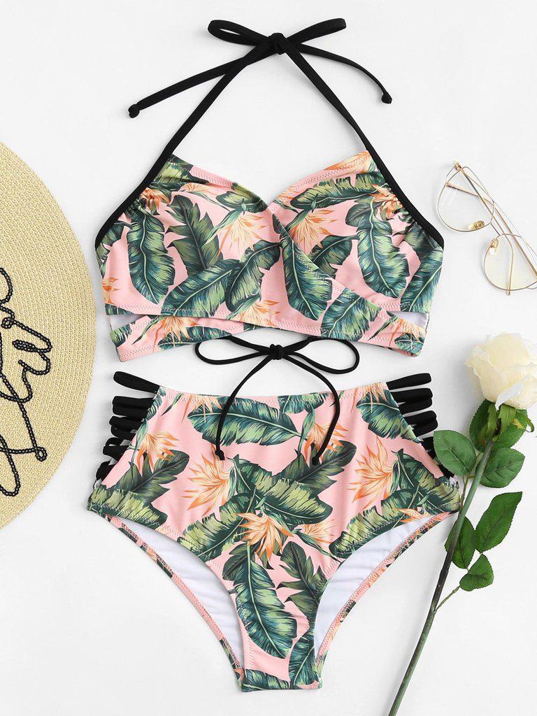 Cut Out Side Lace Up Back Bikini Set-swimwear-Des Mess