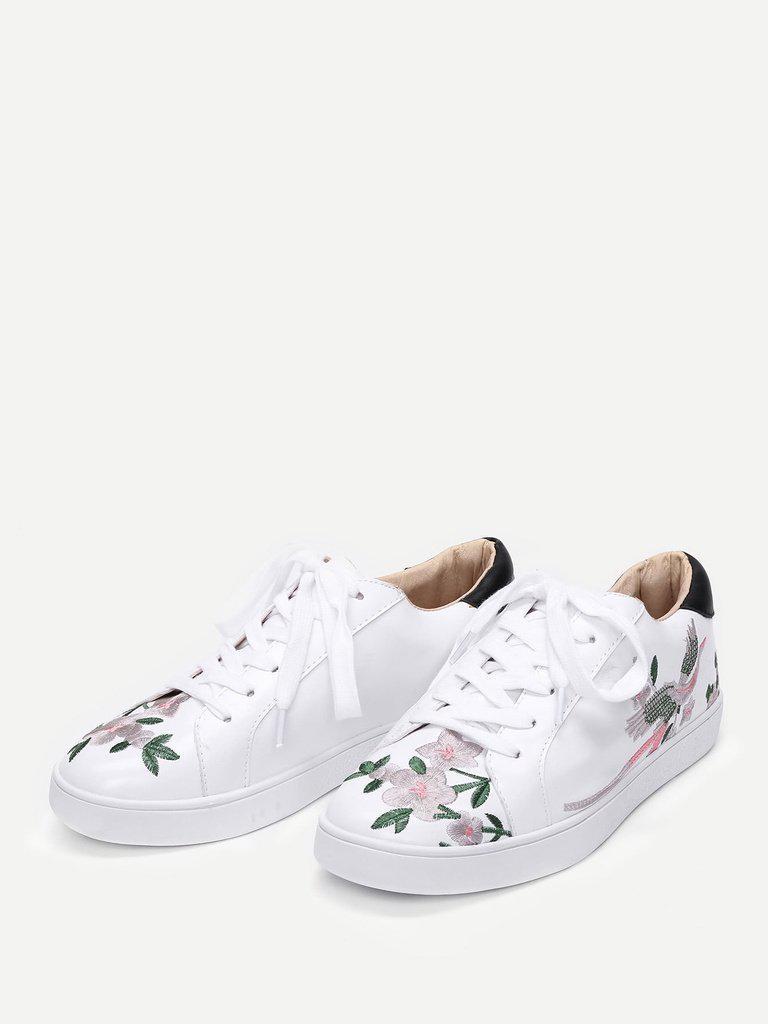 Calico Embroidered Lace Up Sneakers-shoes-Des Mess