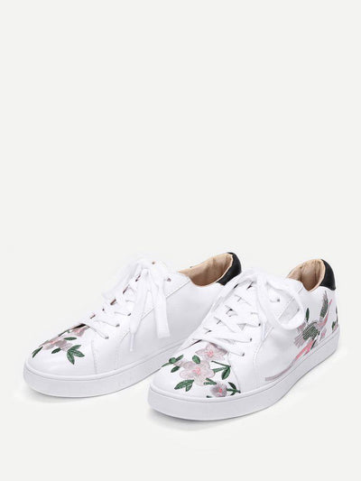 Calico Embroidered Lace Up Sneakers-shoes-Des Mess