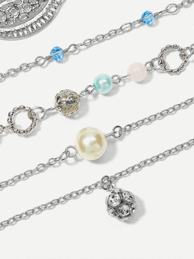 Beaded Detail Chain Bracelet Set 5pcs--Des Mess