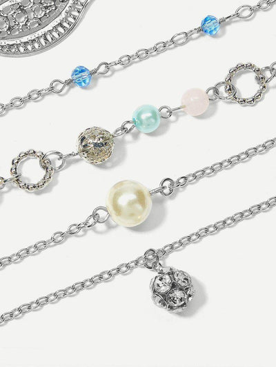 Beaded Detail Chain Bracelet Set 5pcs--Des Mess