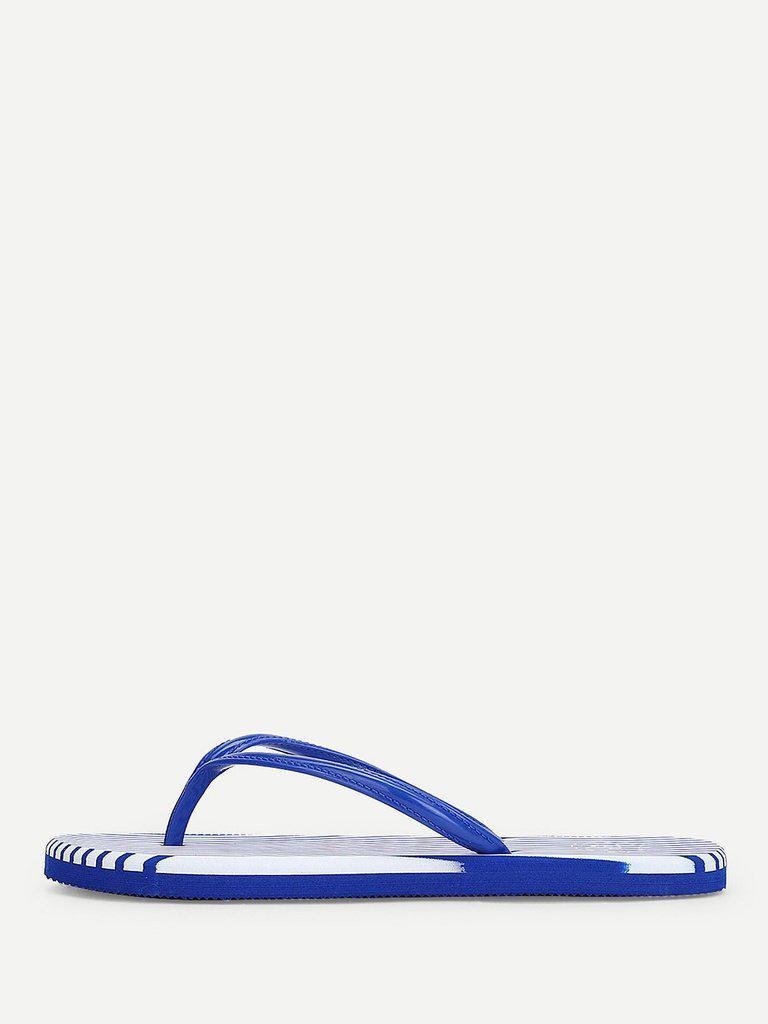 Striped Design Toe Post Slippers-shoes-Des Mess
