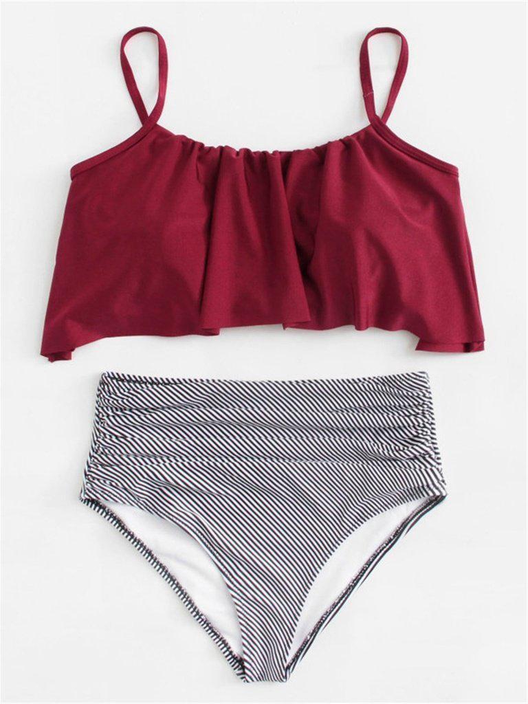 Flounce Striped Bikini Set-swimwear-Des Mess