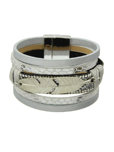 Silver Multilayer Blue Black Pu Leather Wrap Bracelets--Des Mess