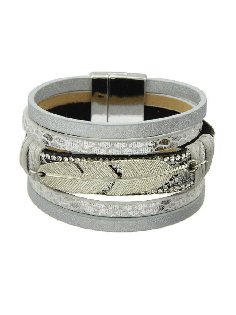 Silver Multilayer Blue Black Pu Leather Wrap Bracelets--Des Mess