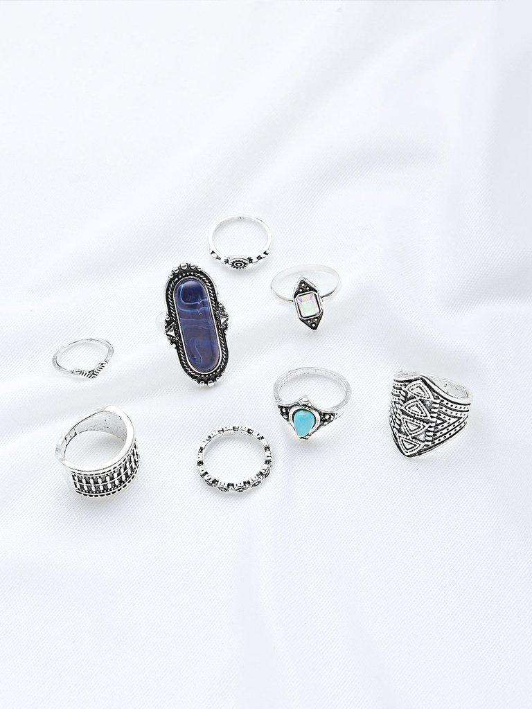 Multi Shaped Gemstone Etched Ring Pack-jewelry-Des Mess