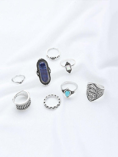 Multi Shaped Gemstone Etched Ring Pack-jewelry-Des Mess