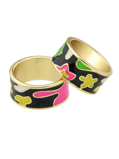 Black-8 Enamel Geometric Pattern Finger Rings-jewelry-Des Mess