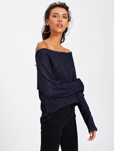 Asymmetric Shoulder Batwing Sleeve Sweater-outerwear-Des Mess