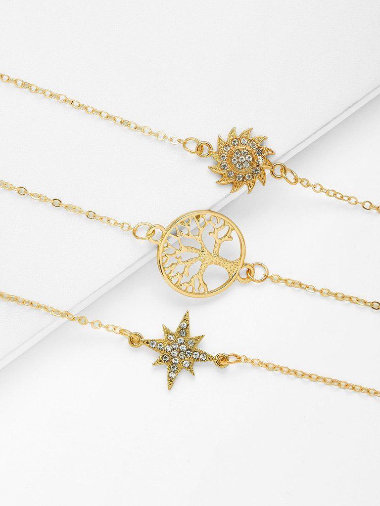 Hollow Tree & Sun God Design Link Bracelet Set-jewelry-Des Mess