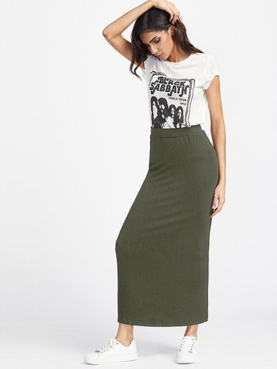 Elastic Waist Longline Jersey Skirt-bottom-Des Mess