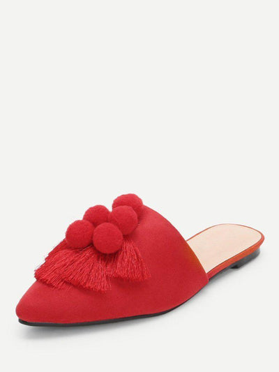 Pom Pom & Tassel Front Flat Mules-shoes-Des Mess