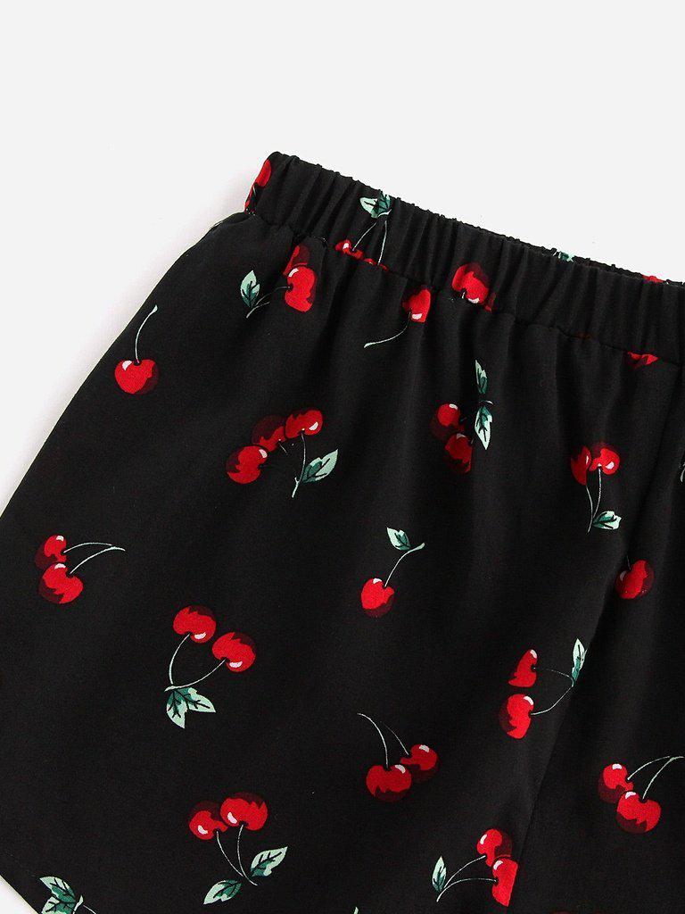 Cherry Print Top And Shorts Pajama Set-loungewear-Des Mess