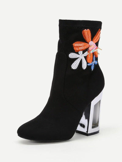 Flower Embroidery Clear Heeled Boots-shoes-Des Mess