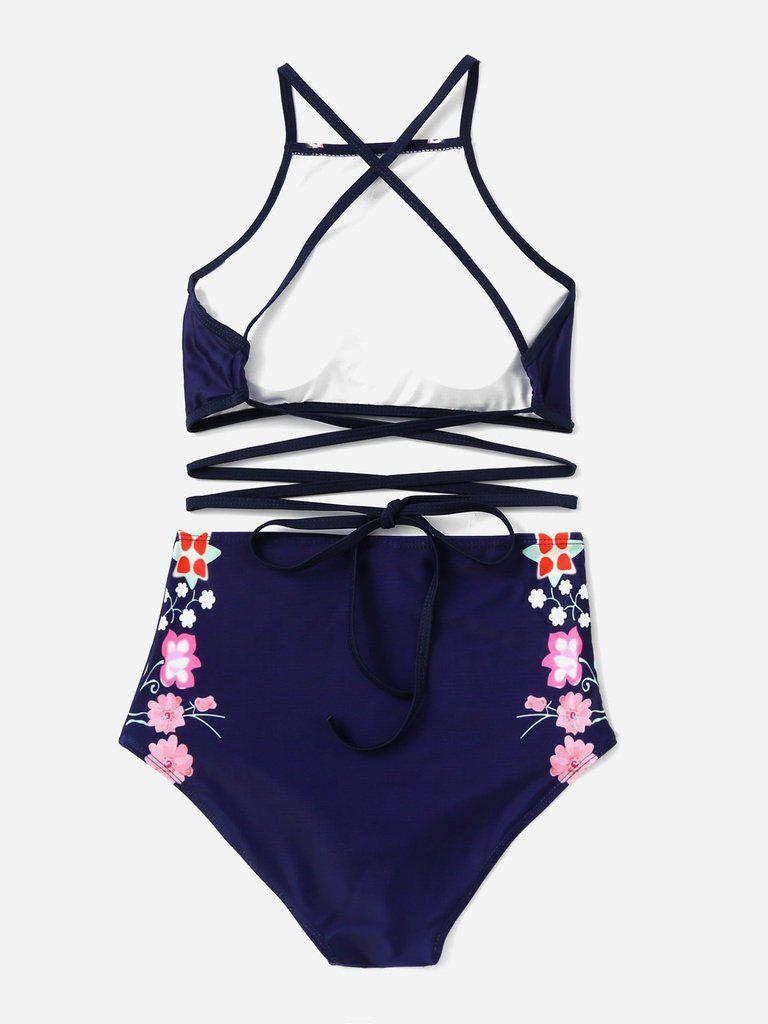 Calico Print High Waist Tankini Set-swimwear-Des Mess