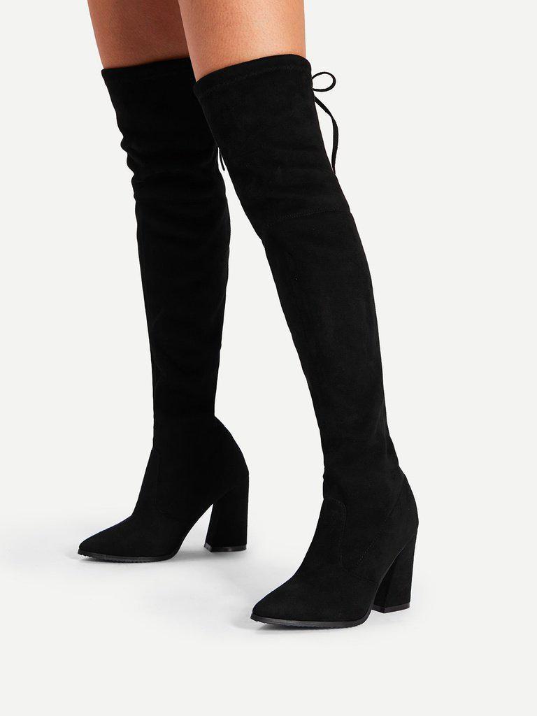 Lace Up Block Heeled Thigh High Boots-shoes-Des Mess