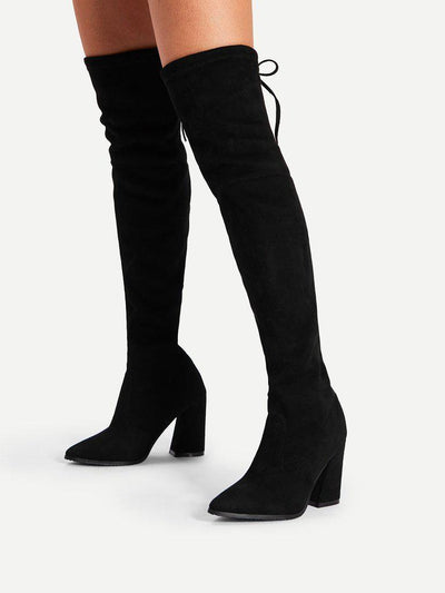 Lace Up Block Heeled Thigh High Boots-shoes-Des Mess