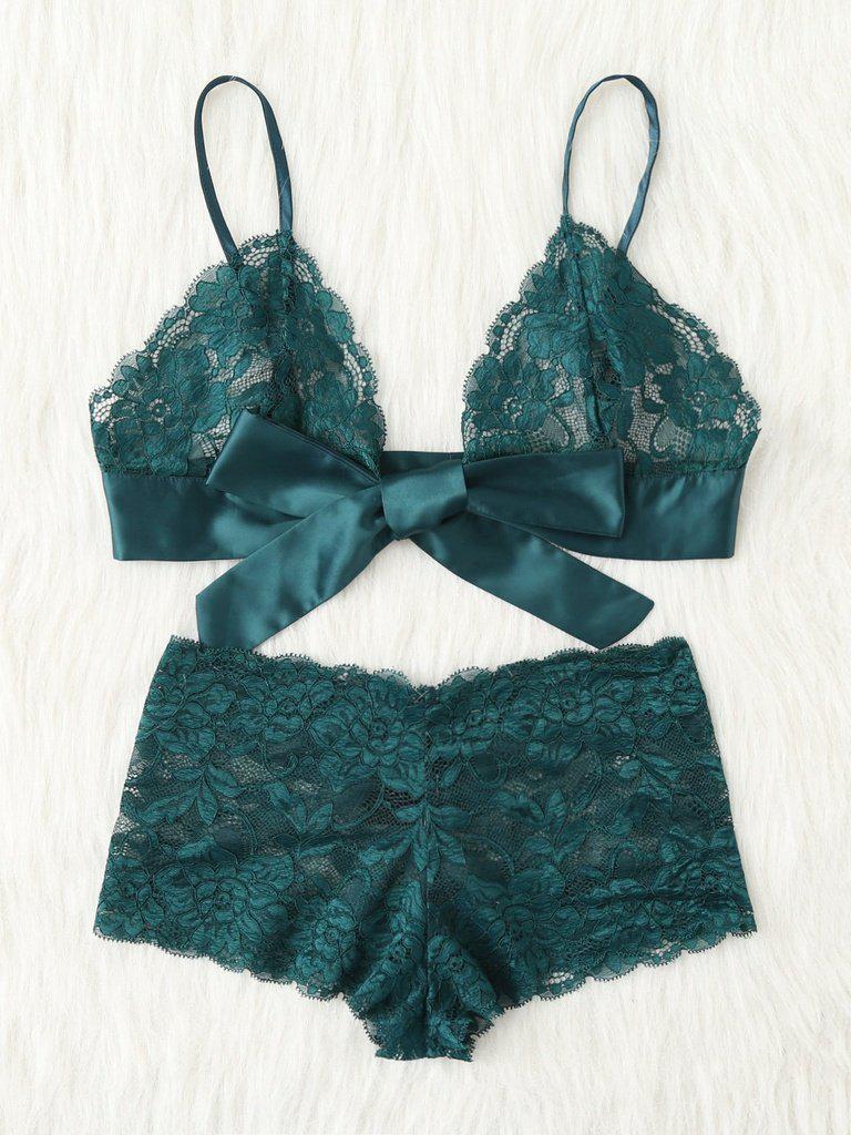 Tie Front Lace Bralette And Pantie Lingerie Set-lingerie-Des Mess