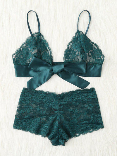 Tie Front Lace Bralette And Pantie Lingerie Set-lingerie-Des Mess