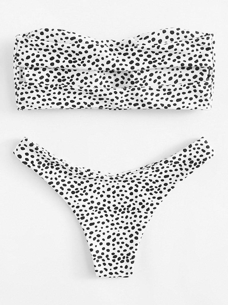 Dot Print Bandeau Bikini Set-swimwear-Des Mess