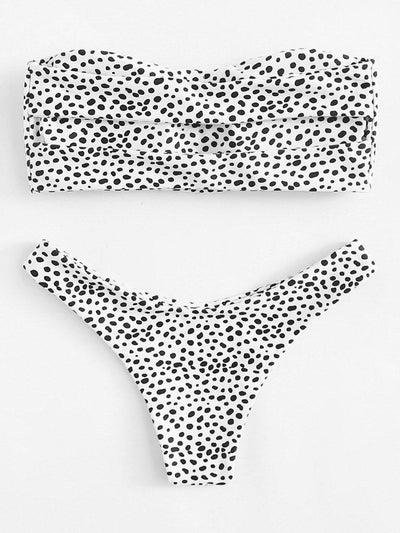 Dot Print Bandeau Bikini Set-swimwear-Des Mess