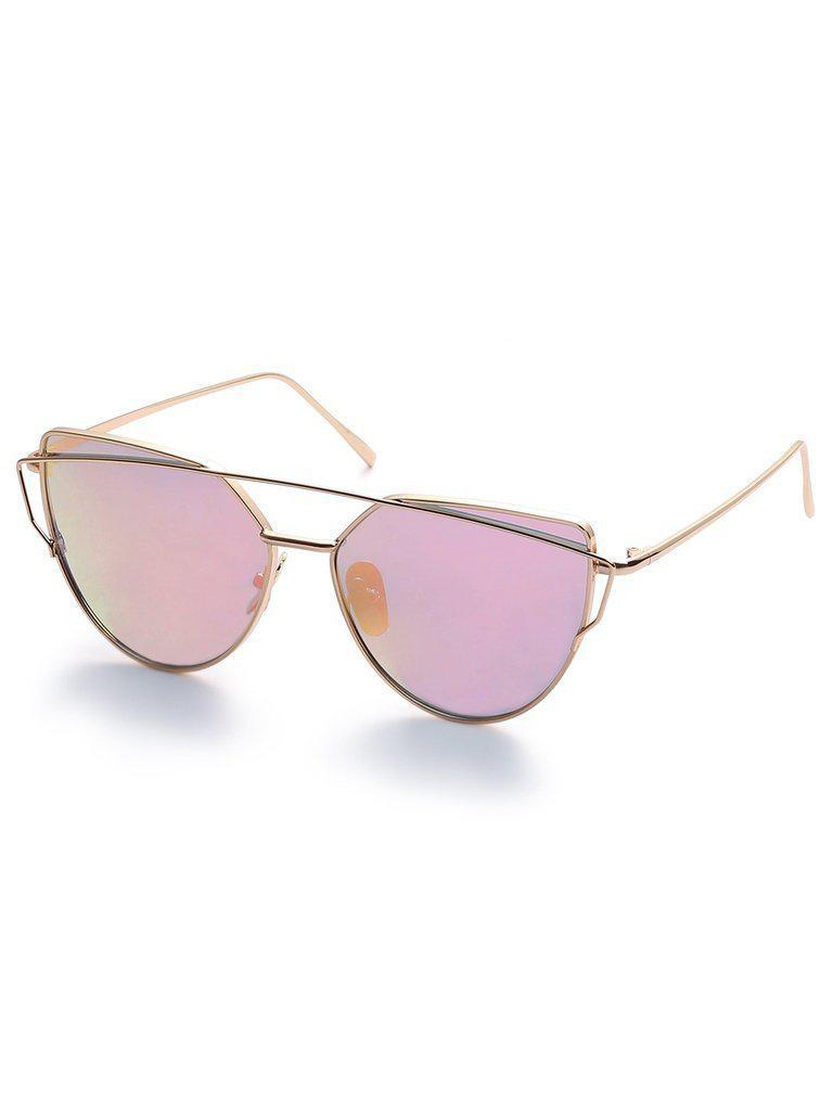 Gold Metal Frame Double Bridge Pink Lens Sunglasses-accessories-Des Mess