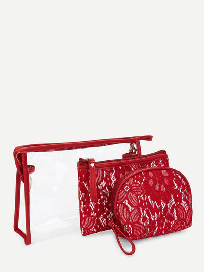Lace Overlay Combination Makeup Bag-makeup-Des Mess