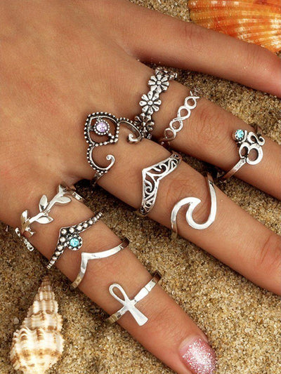 Leaf And Flower Rings Set 10pcs-jewelry-Des Mess