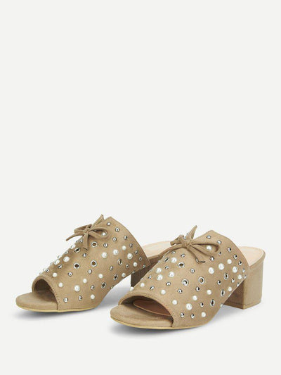 Faux Pearl Chunky Heeled Mules-shoes-Des Mess