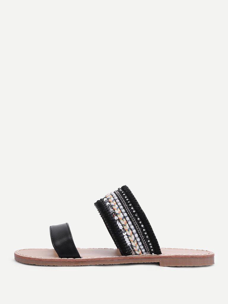 Tribal Embellished Flat Sandals-shoes-Des Mess
