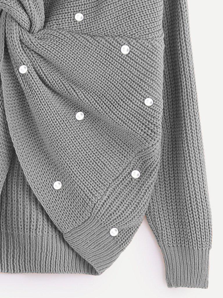 Pearl Beading Twist Infinity Sweater-outerwear-Des Mess