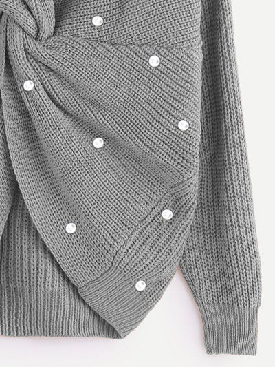 Pearl Beading Twist Infinity Sweater-outerwear-Des Mess