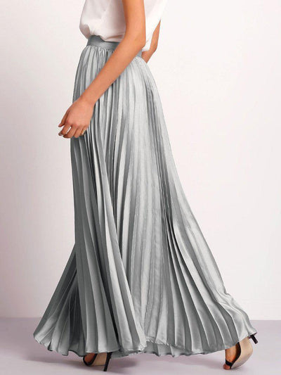 Zipper Side Pleated Flare Maxi Skirt-bottom-Des Mess