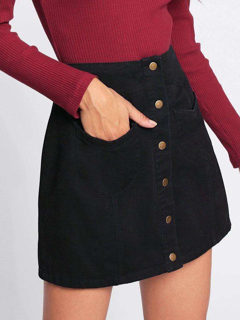 Patch Pocket Button Up Skirt-bottom-Des Mess