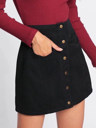 Patch Pocket Button Up Skirt-bottom-Des Mess