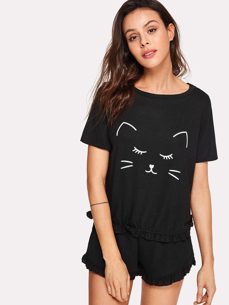 Ruffle Hem Pajama Shorts-loungewear-Des Mess