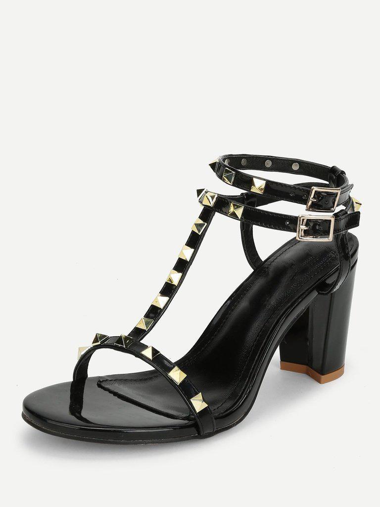 Rockstud Detail Block Heeled Sandals-shoes-Des Mess