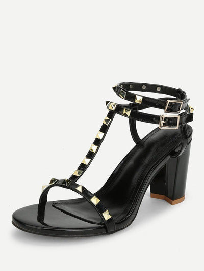 Rockstud Detail Block Heeled Sandals-shoes-Des Mess