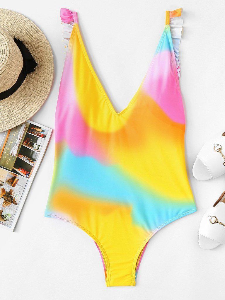 Tie Dye Ruffle Swimsuit-swimwear-Des Mess