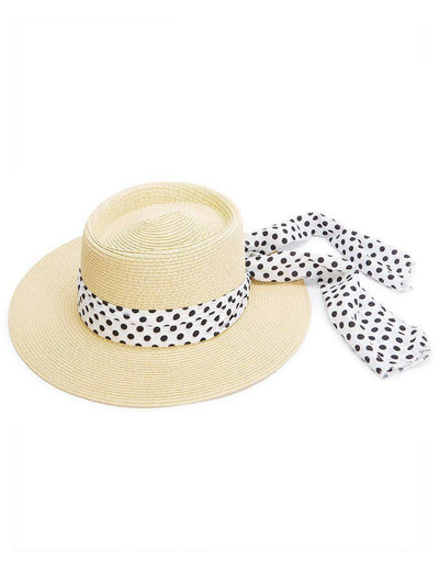 Polka Dot Band Straw Fedora Hat--Des Mess