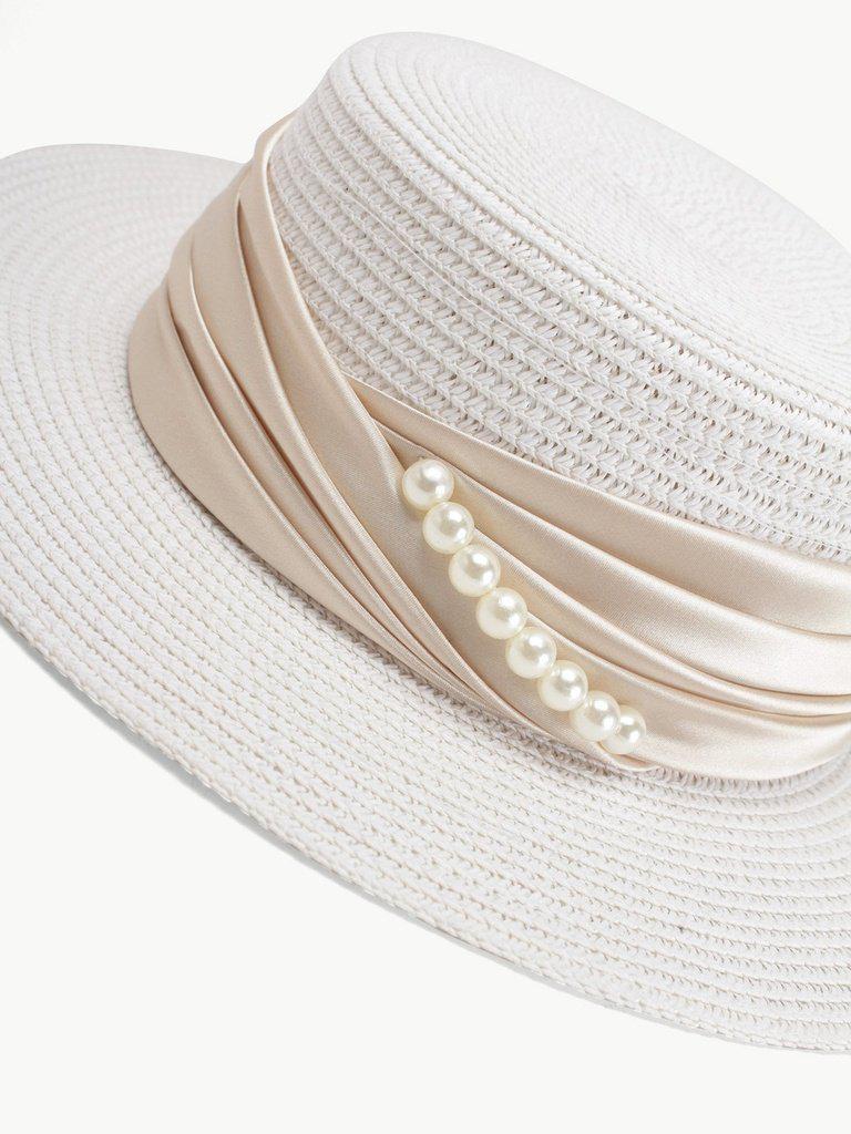 Faux Pearl Detail Straw Hat-accessories-Des Mess