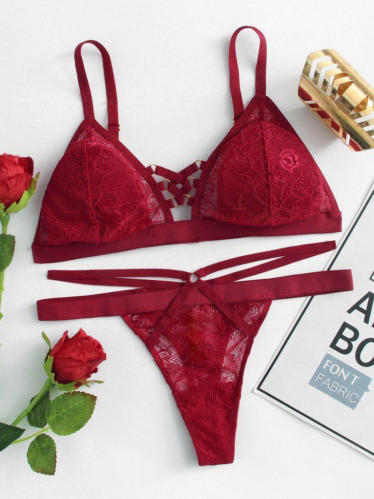 Ring Detail Lace Lingerie Set-lingerie-Des Mess