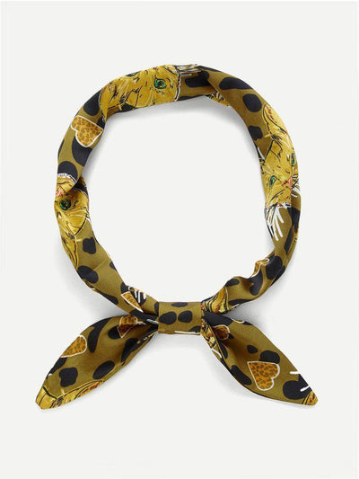 Heart & Cat Print Twilly Scarf-accessories-Des Mess